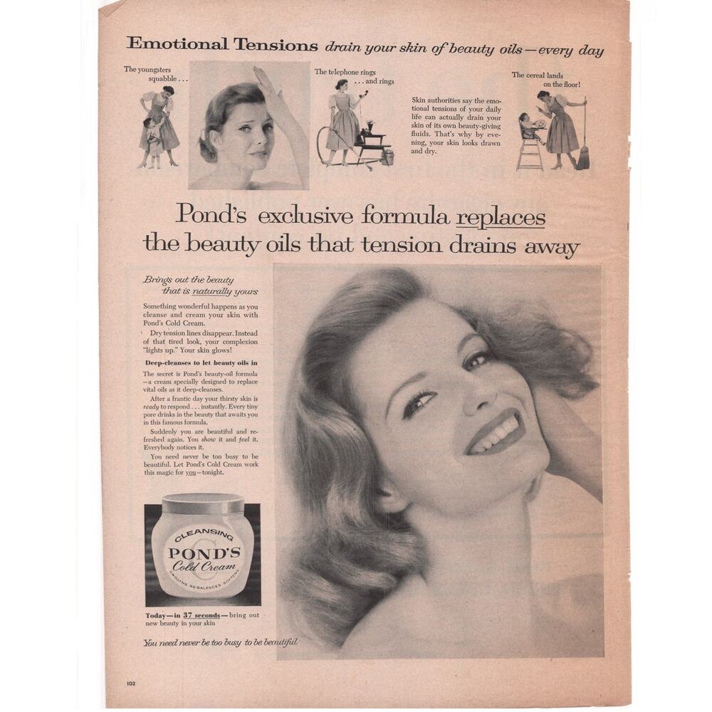 Ponds Cold Cream / Sano King Cigarette Magazine Advertisement Vintage B&W 1960s
